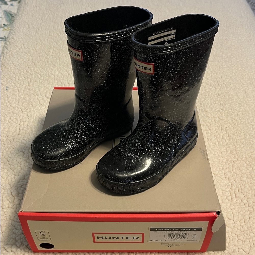 Hunter Shiny Black Sparkle Boots